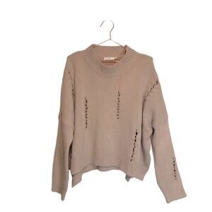 Lush Oversized Distressed Light Tan Pullover Sweater - L